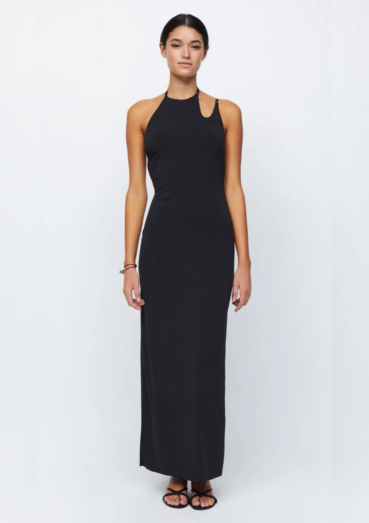 Bec & Bridge Zadie Asym Maxi Cut Out Strap Halter Open Back Dress Black Size AU 6 for rent on The Volte - main image