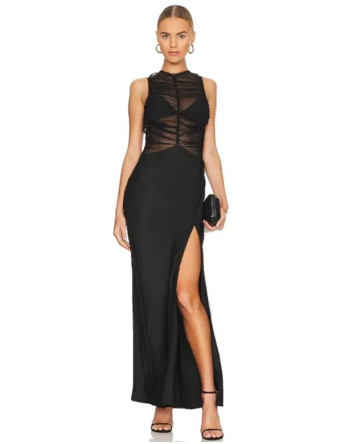 Bec & Bridge Naomi Split Maxi Sheer Mesh Dress in Black Size AU 6 for rent on The Volte - main image