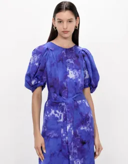 Veronika Maine Clouded Satin Midi Dress Blue Jewel Size AU 14 for rent on The Volte - image 3