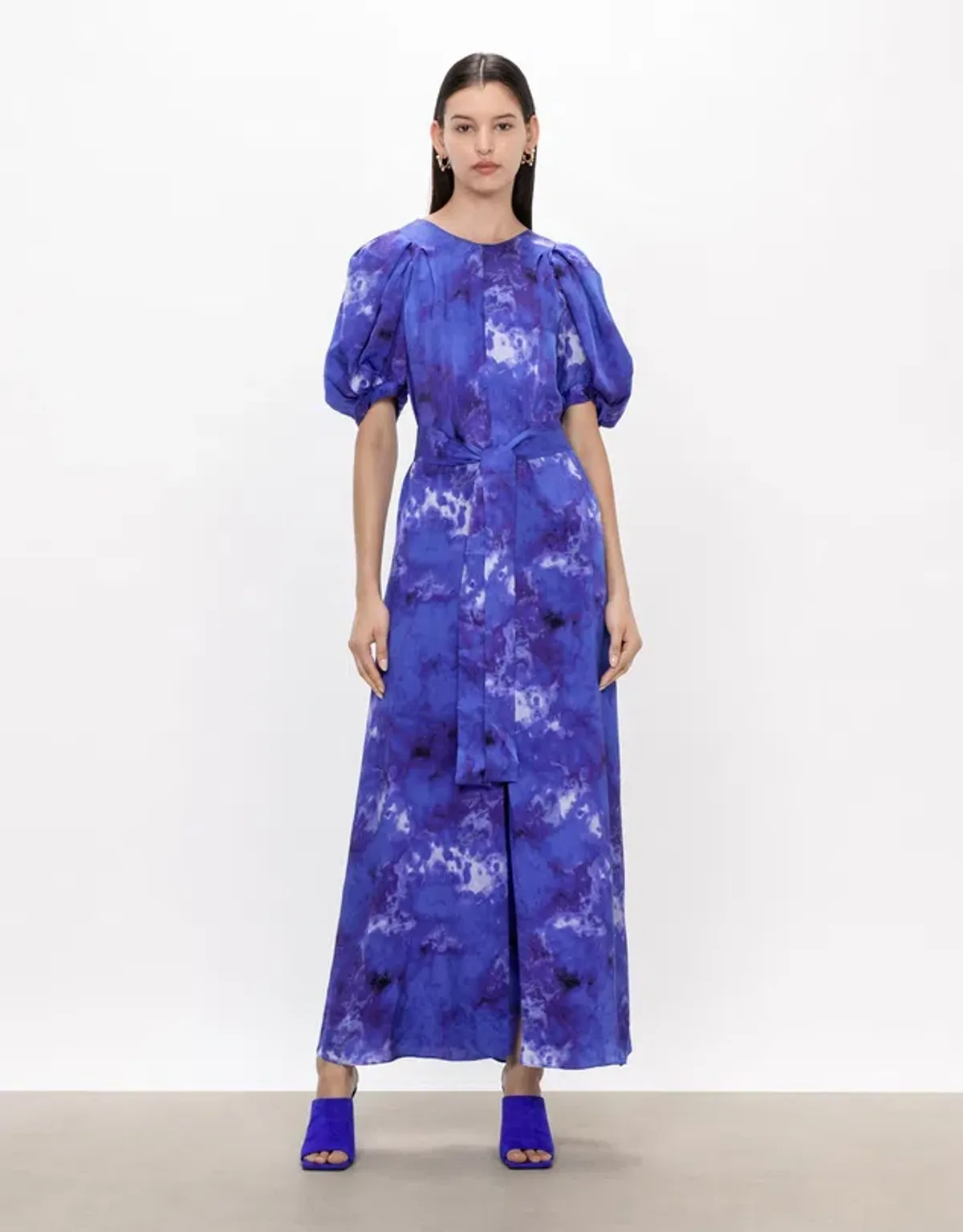 Veronika Maine Clouded Satin Midi Dress Blue Jewel Size AU 14 - Image 1
