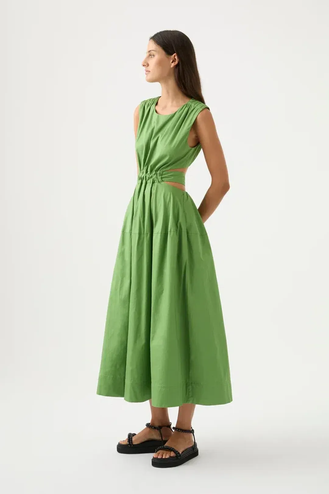 Aje Zorina Tie Cutout Midi Dress Sleeveless Fern Green Size AU 12 for rent on The Volte - main image