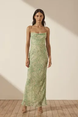 Shona Joy Belvedere Lace Back Bias Maxi Dress Tree Green/Multi AU 8 for rent on The Volte - image 2