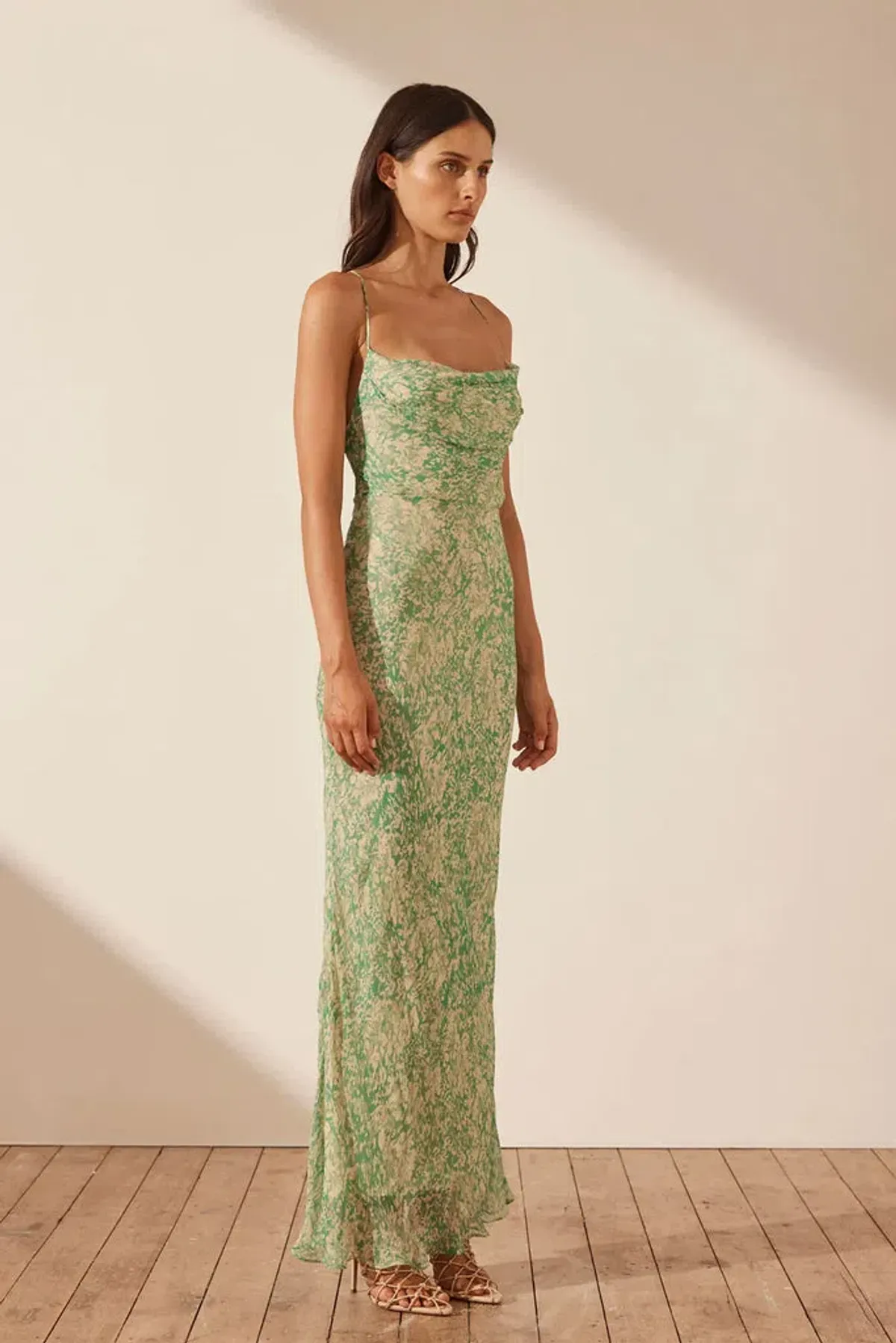 Shona Joy Belvedere Lace Back Bias Maxi Dress Tree Green/Multi AU 8 - Image 4