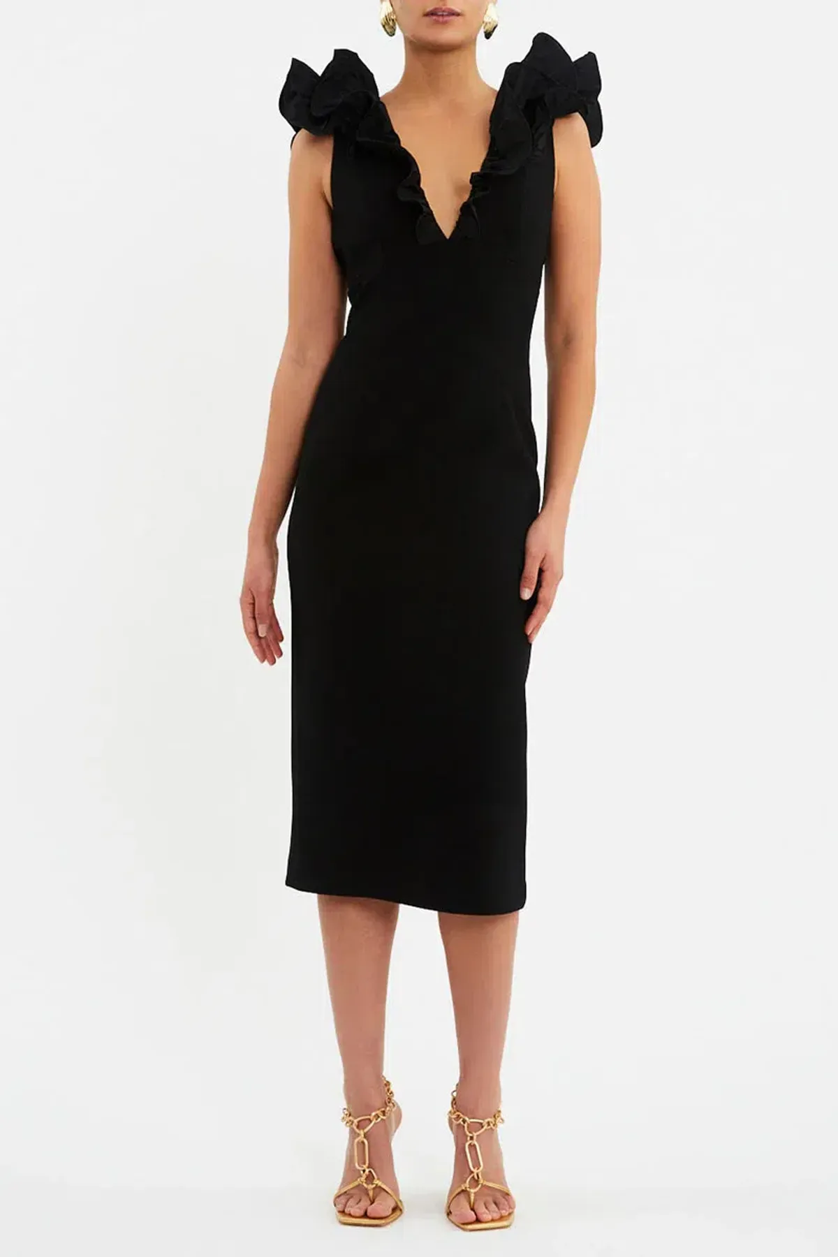 Rebecca Valance Chloe Midi Dress in Black Size AU 8 - Image 1