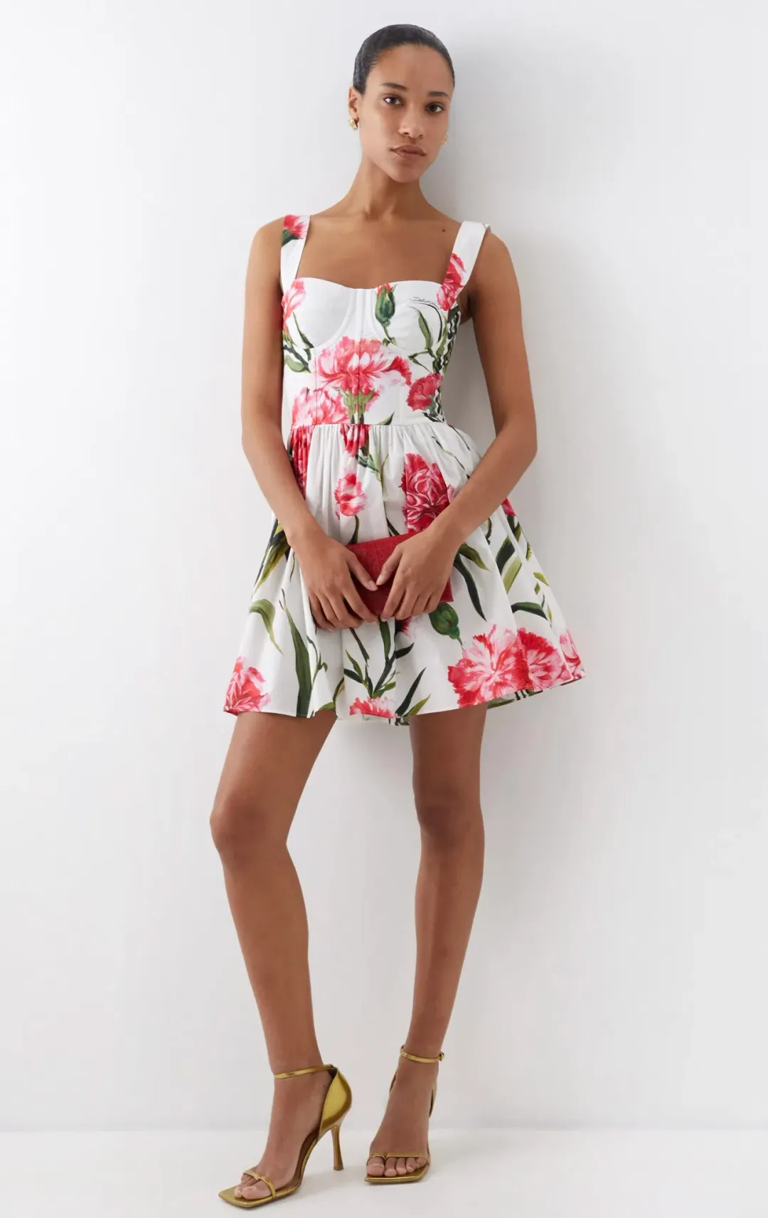 Dolce & Gabbana Short Carnation Print Poplin Dress Size AU 12 for rent on The Volte - main image