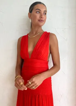 Shona Joy Leilani Midi Plunge Tie Back Dress Hibiscus Red Size 6 for rent on The Volte - image 2
