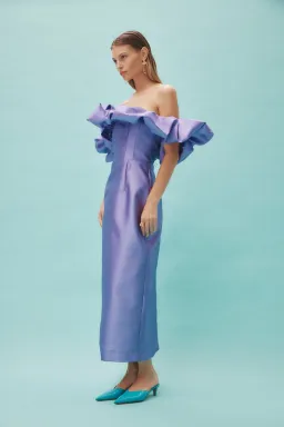 Alemais Suzi Off Shoulder Midi Dress Purple Size 8 for rent on The Volte - image 2