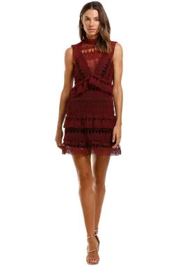 Self Portrait Teardrop Guipure Lace Mini Dress Burgundy Size 6 for rent on The Volte - image 1