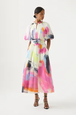 Aje Elysium Blouson Midi Dress Multi Size 16 for rent on The Volte - image 1