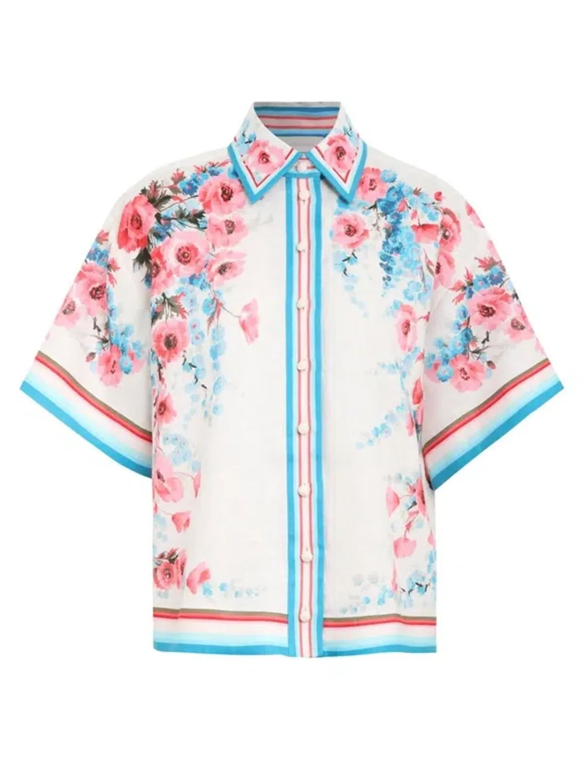 Zimmermann The Halcyon Oversized Shirt in Pink/Blue Floral Size 0/Au 8 - Image 3