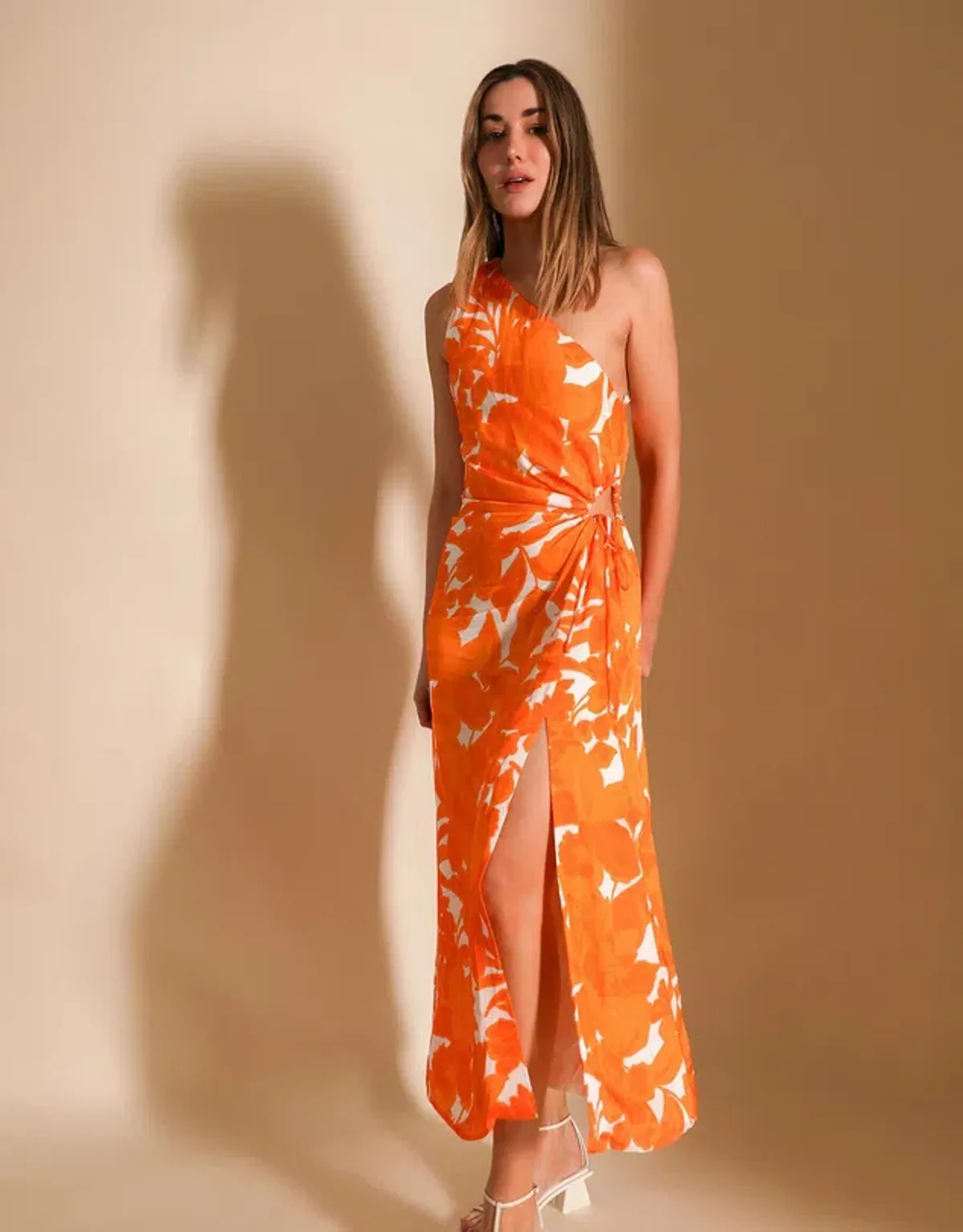 Lover Marigold One Shoulder Midi Dress Print Size 8 - Image 1