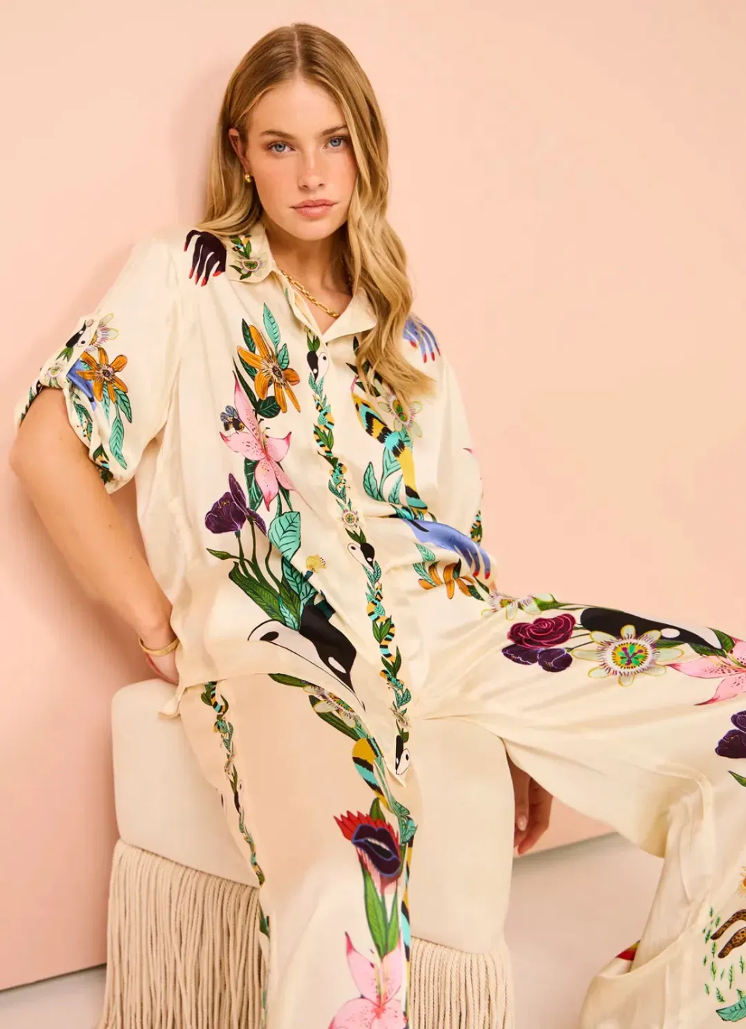 Alemais Meagan Silk Shirt & Pants Set Multi Size 10 for rent on The Volte - main image