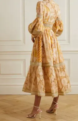 Zimmermann Tempo Spliced Trim Gown Gold Mixed Print Size 16 for rent on The Volte - image 2