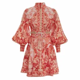 Zimmermann Lyre Billow Sleeve Mini Dress Red Palm Print Size 0/Au 8 for rent on The Volte - image 4