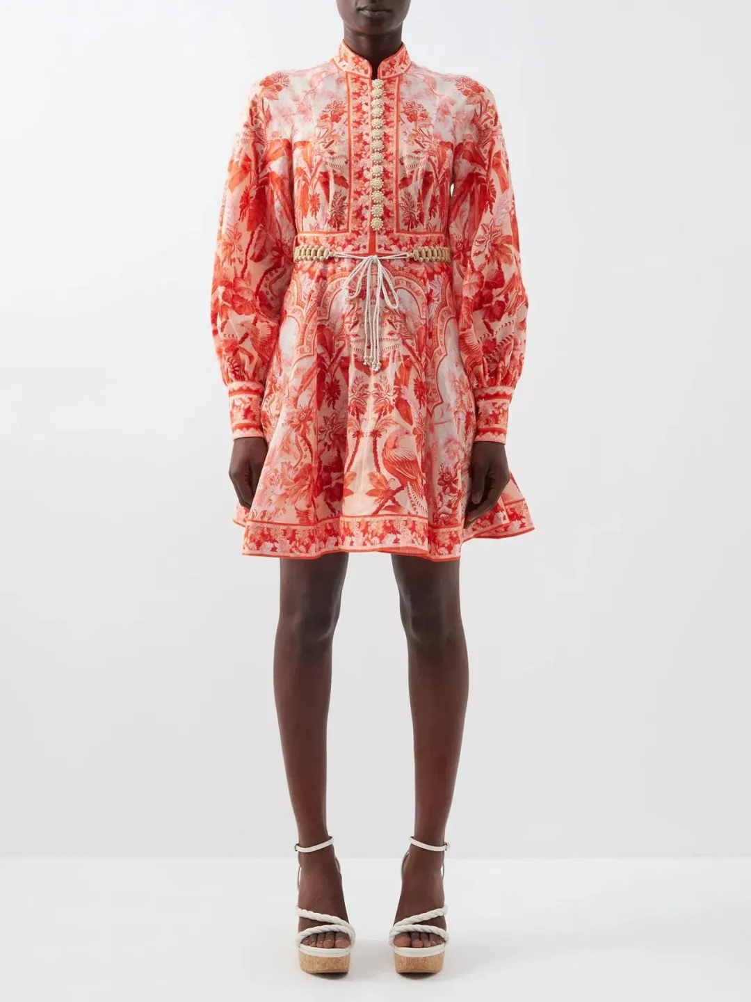 Zimmermann Lyre Billow Sleeve Mini Dress Red Palm Print Size 0/Au 8 for rent on The Volte - main image