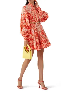 Zimmermann Lyre Billow Sleeve Mini Dress Red Palm Print Size 0/Au 8 for rent on The Volte - image 2