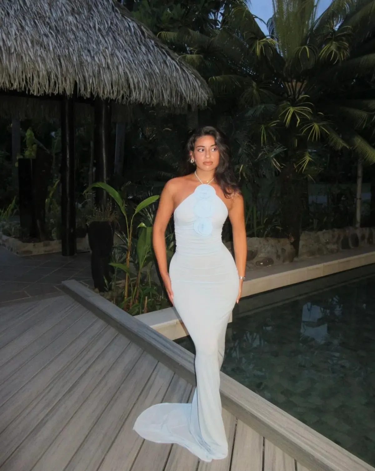 Magda Butrym Floral Appliqué Halterneck Maxi Blue Size AU 6 - Image 1