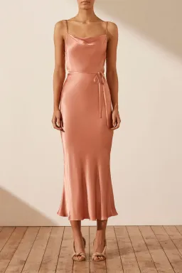 Shona Joy La Lune Bias Cowl Midi Dress Antique Rose Size AU 10 for rent on The Volte - image 1
