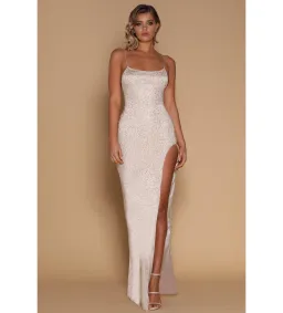 Meshki Boutique Stella Jewelled Maxi Dress Gold Size 6 for rent on The Volte - image 1