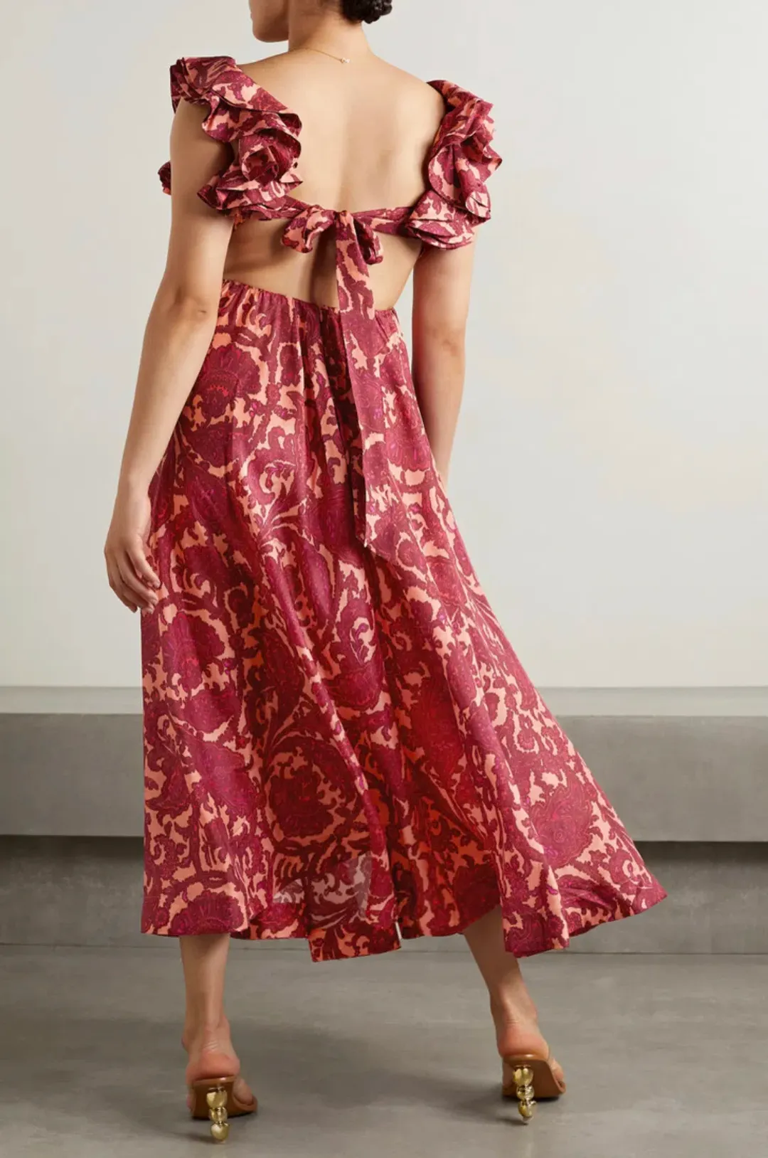 Zimmermann Tiggy Cutout Ruffled Silk Midi Dress Paisley Print 2/AU 12 for rent on The Volte - main image