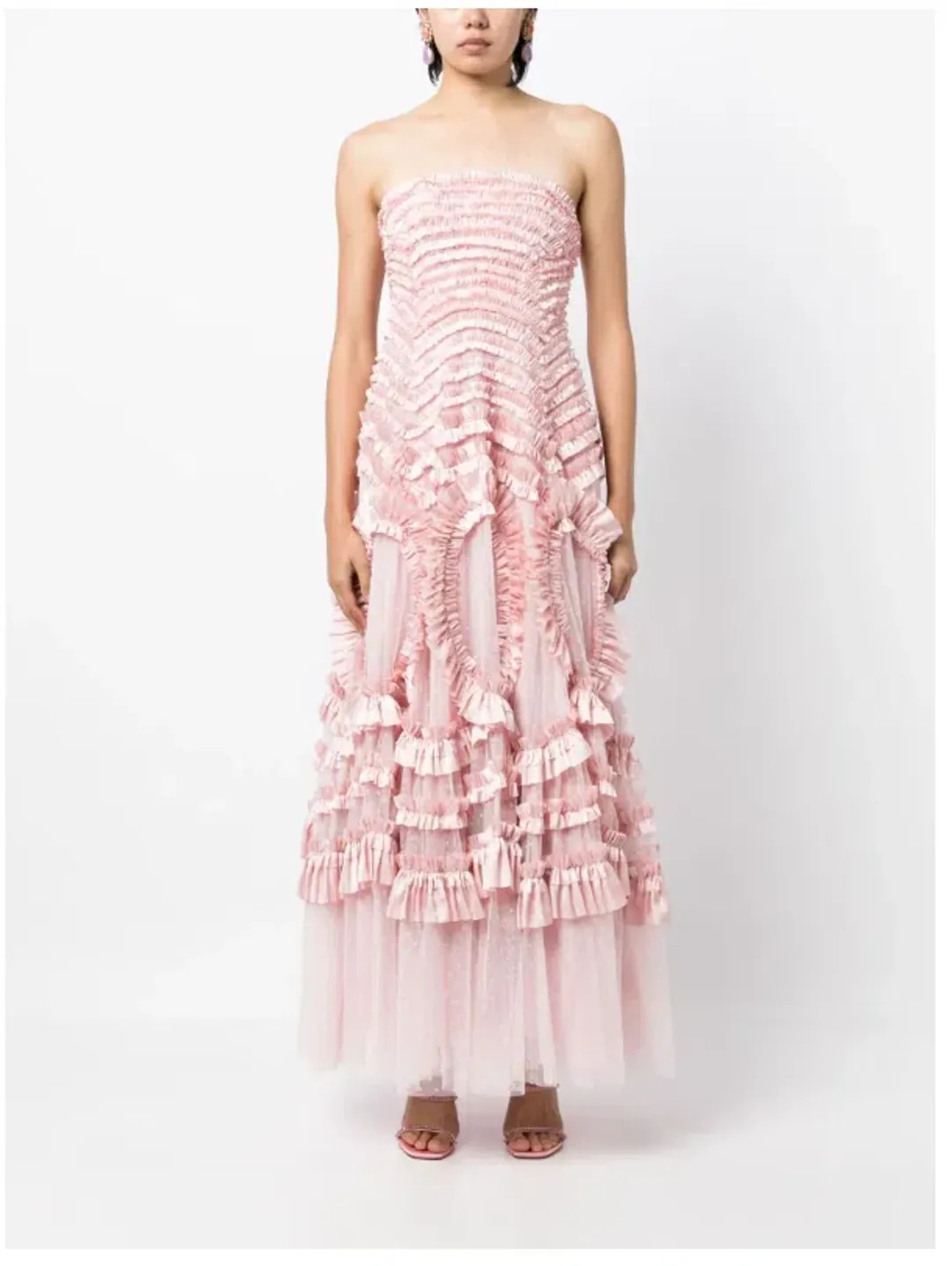 Needle and Thread Pink Strapless Ruffle-Detail Dress Size 10 for rent on The Volte - main image