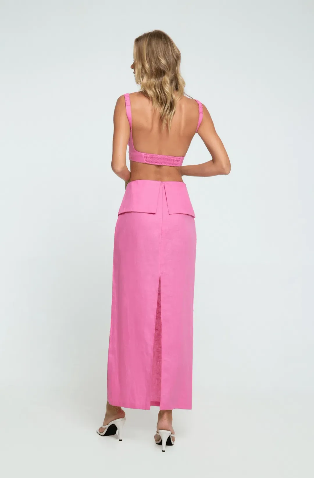 Summer Born Label Catara Linen Crop Top and Midi Skirt Set Pink Size XS /AU 6 for rent on The Volte - main image