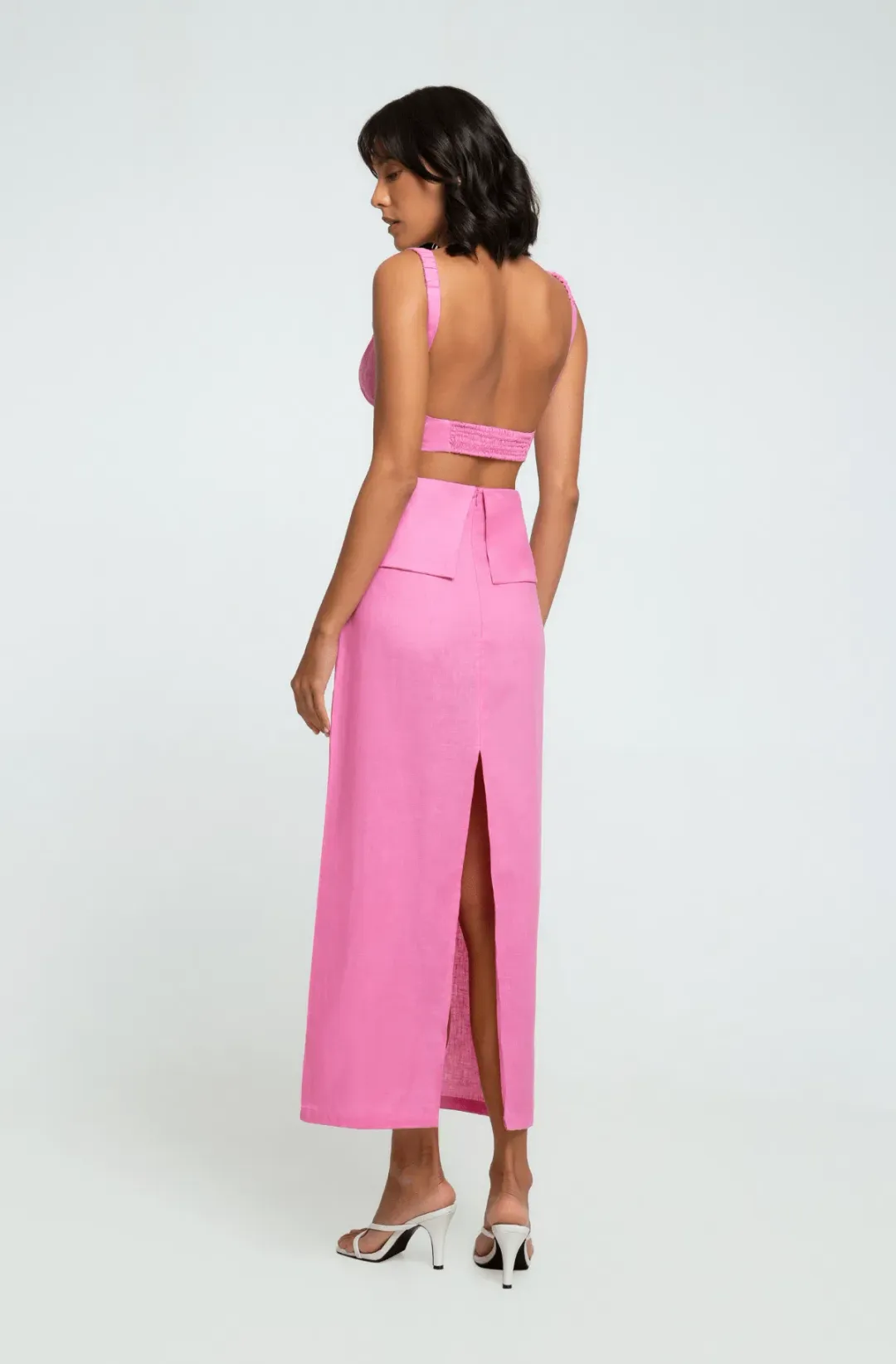 Summer Born Label Catara Linen Crop Top and Midi Skirt Set Pink Size XS /AU 6 for rent on The Volte - main image