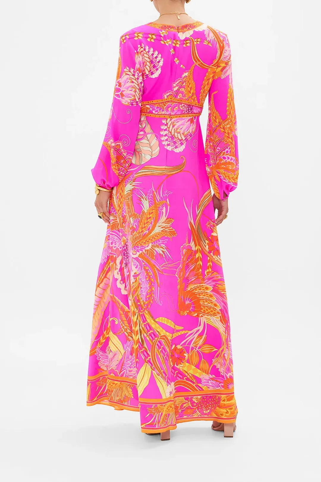Camilla A Heart That Flutters Plunge Dress Pink Print Size L / AU 12 for rent on The Volte - main image