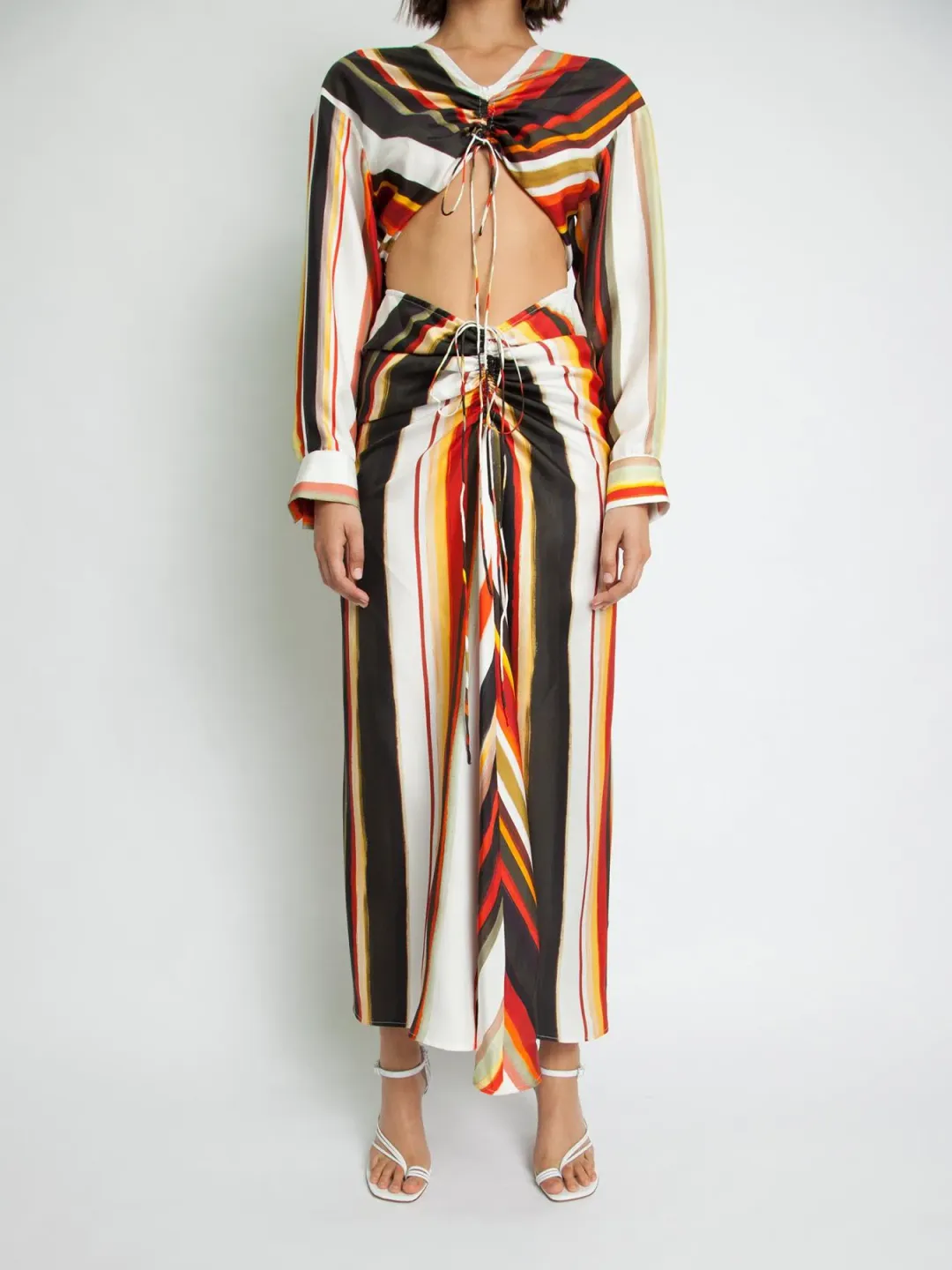 Christopher Esber Ruched Disconnect Striped Shirt Dress Multicolour Size 4 for rent on The Volte - main image