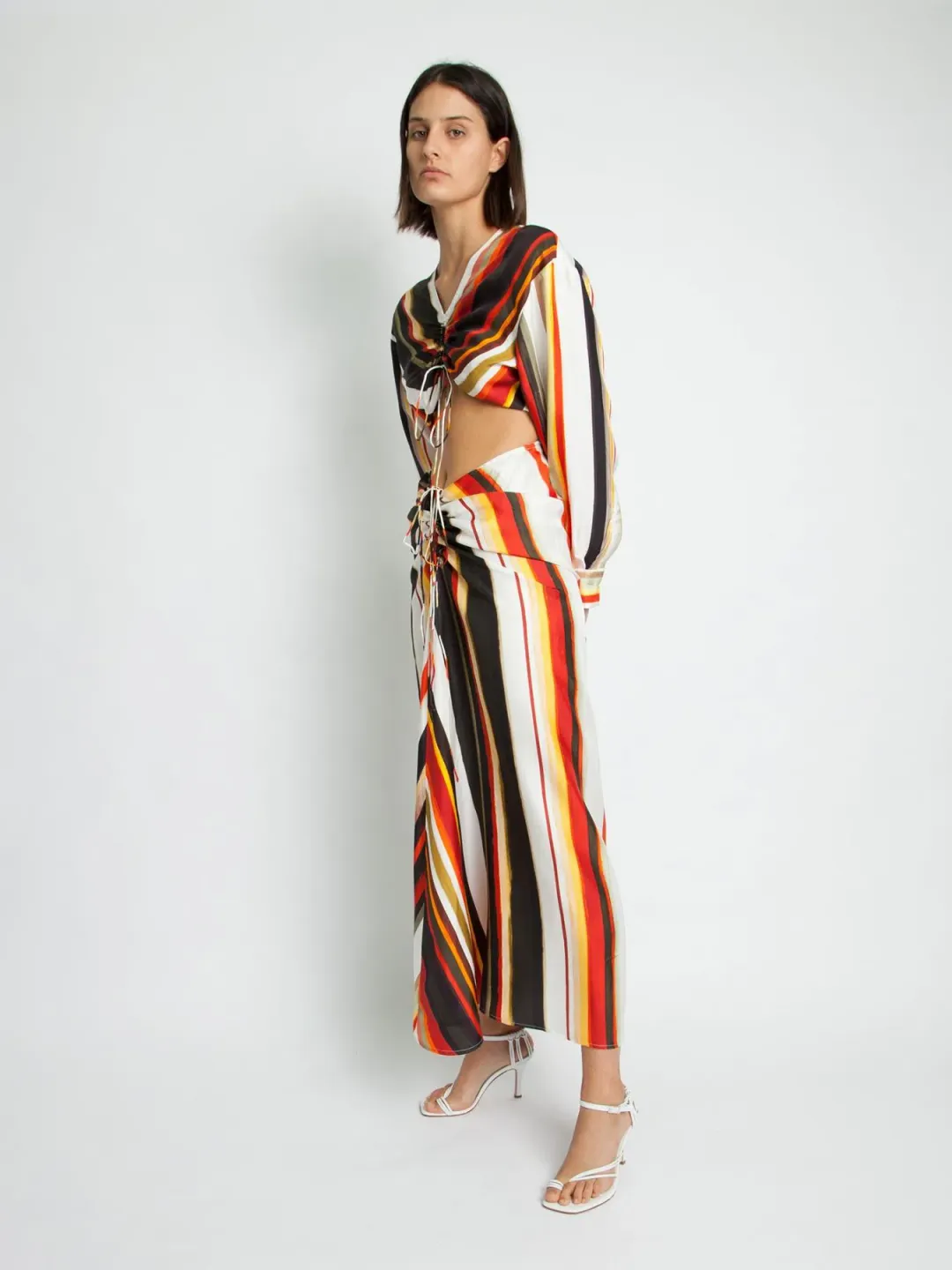 Christopher Esber Ruched Disconnect Striped Shirt Dress Multicolour Size 4 for rent on The Volte - main image