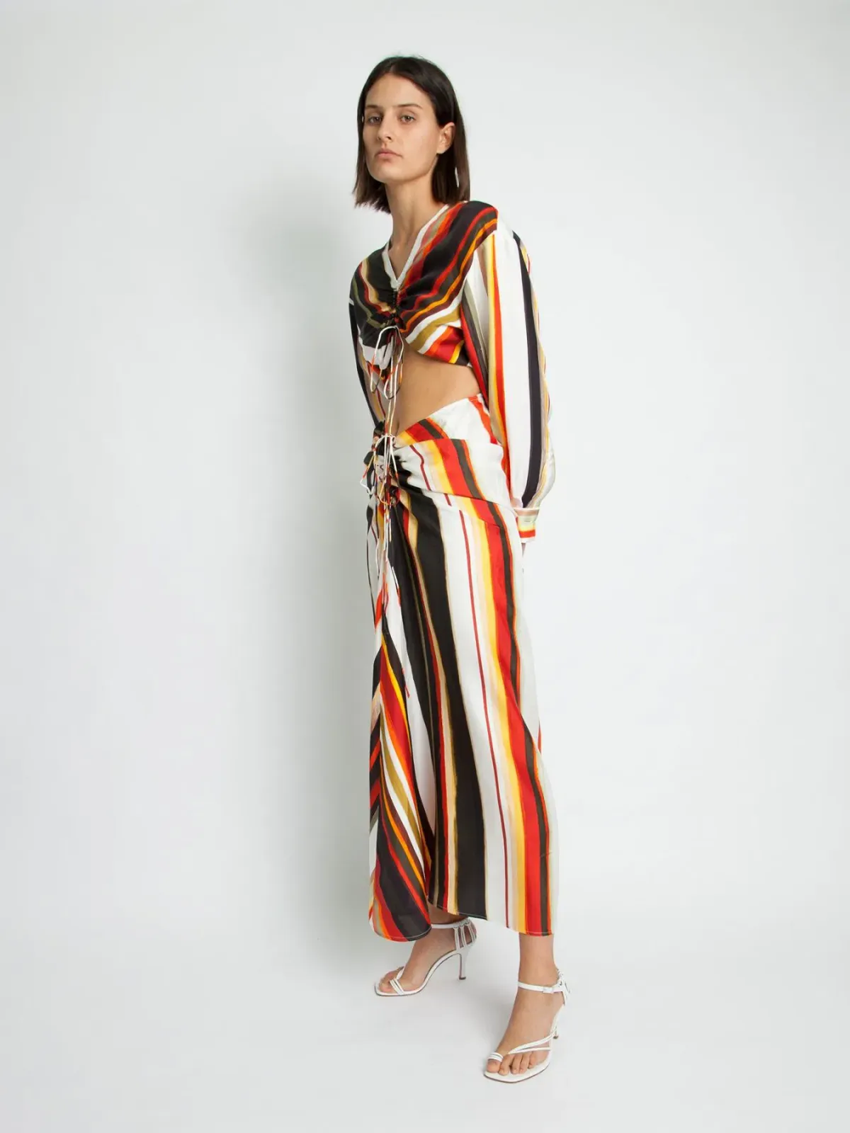 Christopher Esber Ruched Disconnect Striped Shirt Dress Multicolour Size 4 for rent on The Volte - main image