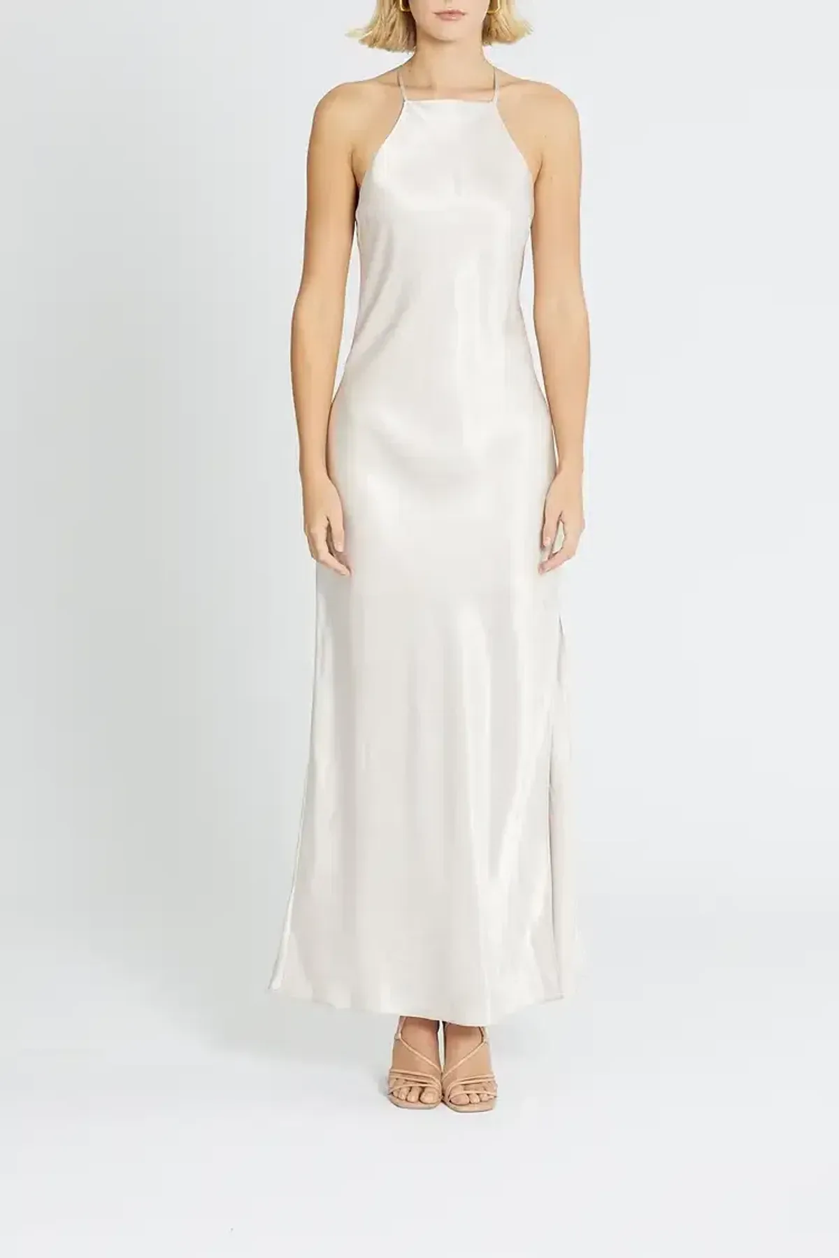 Calvin Klein Liquid Shine Maxi Slip Dress in Ivory Size 10 - Image 1