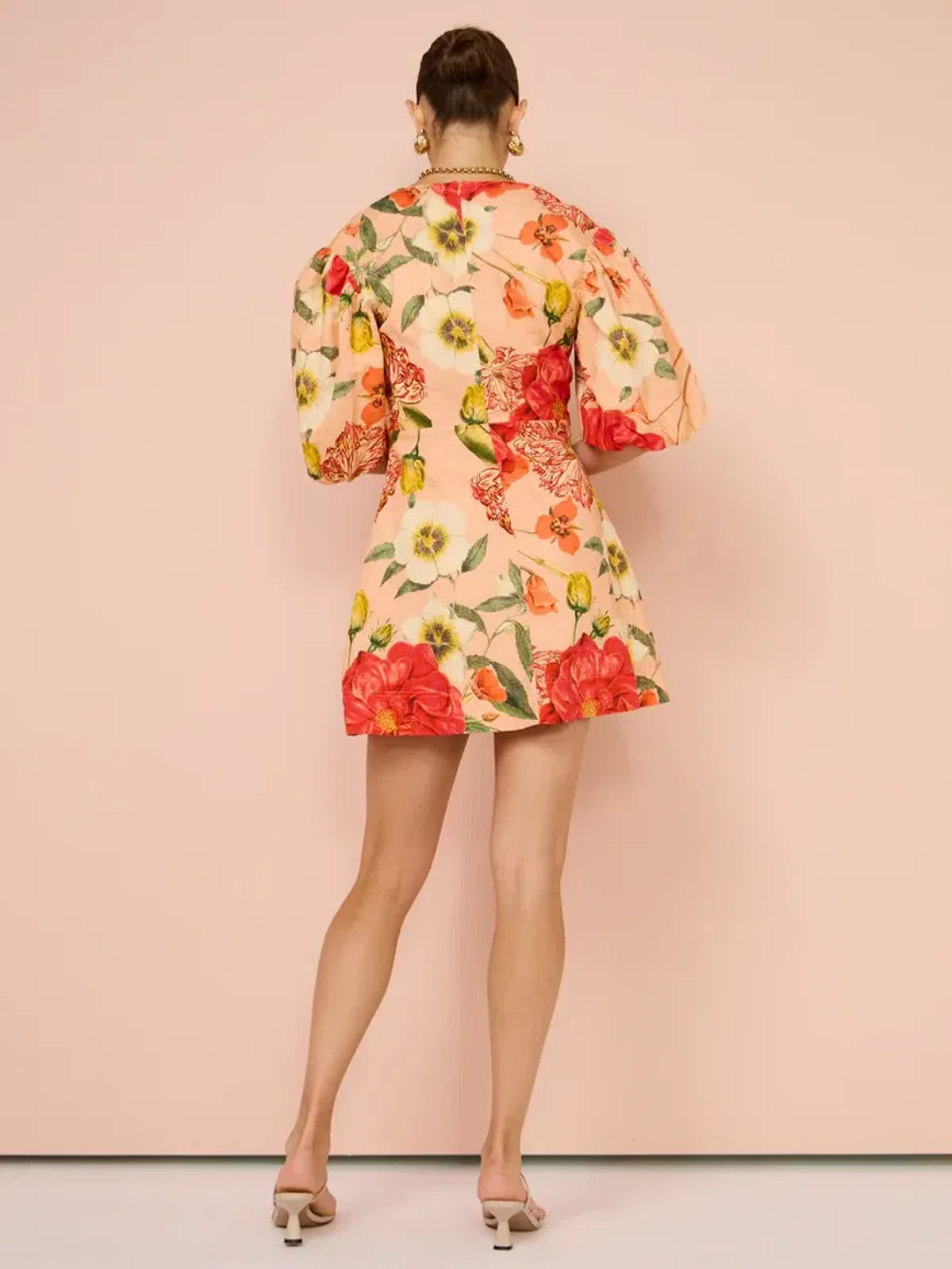 By Nicola Bolero Gathered Neckline Mini Dress In Raspberry Punch Floral Size 8 - Image 3