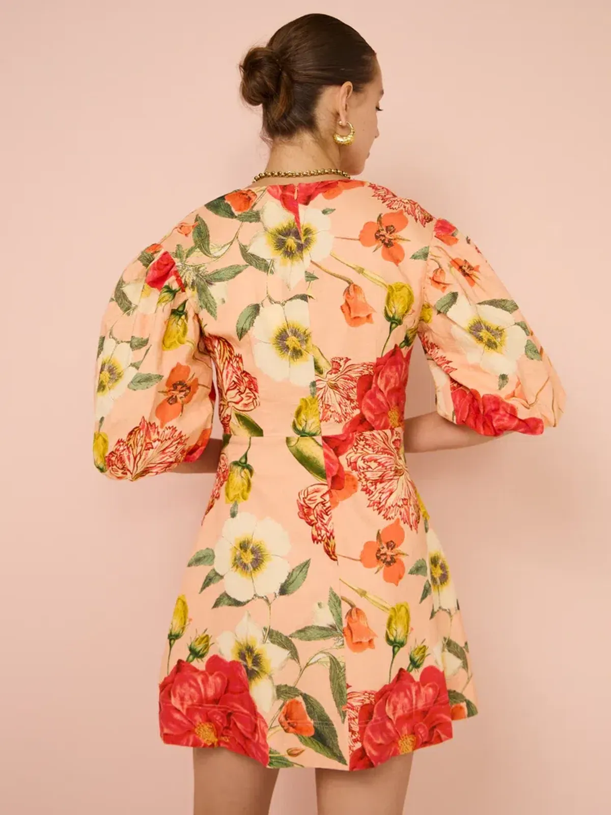 By Nicola Bolero Gathered Neckline Mini Dress In Raspberry Punch Floral Size 8 - Image 5