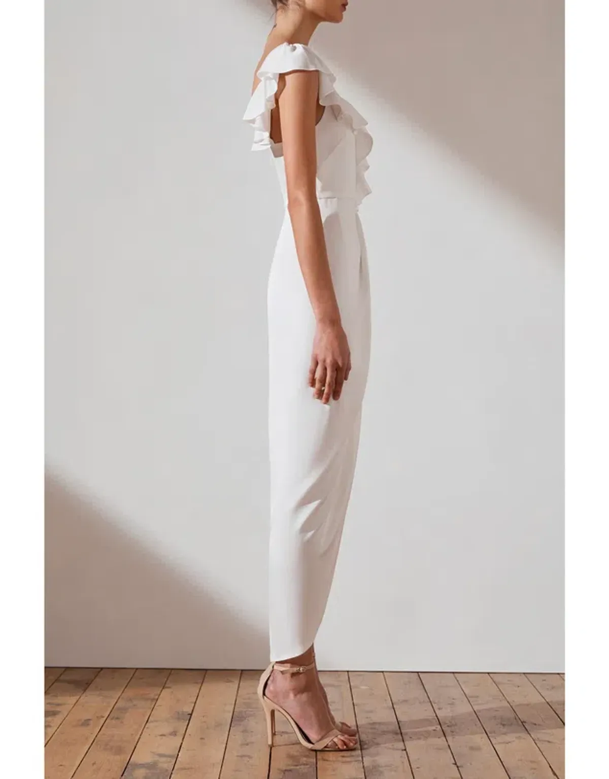 Shona Joy Asymmetrical Frill Midi Dress Ivory Size 10 - Image 2