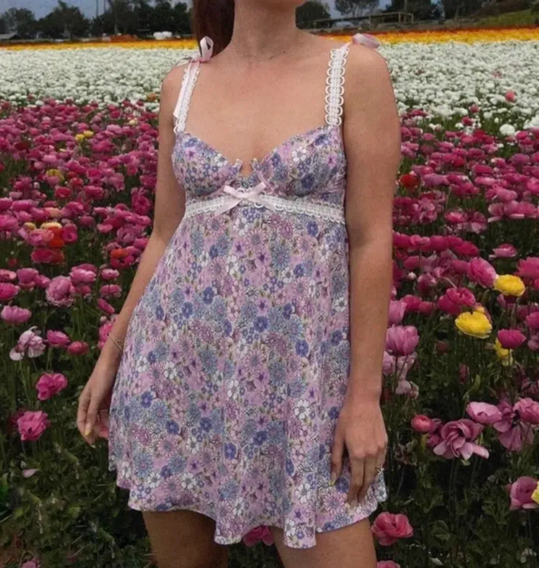 For Love And Lemons Willow Floral Slip Mini Dress Purple Size S / AU 8 for rent on The Volte - main image