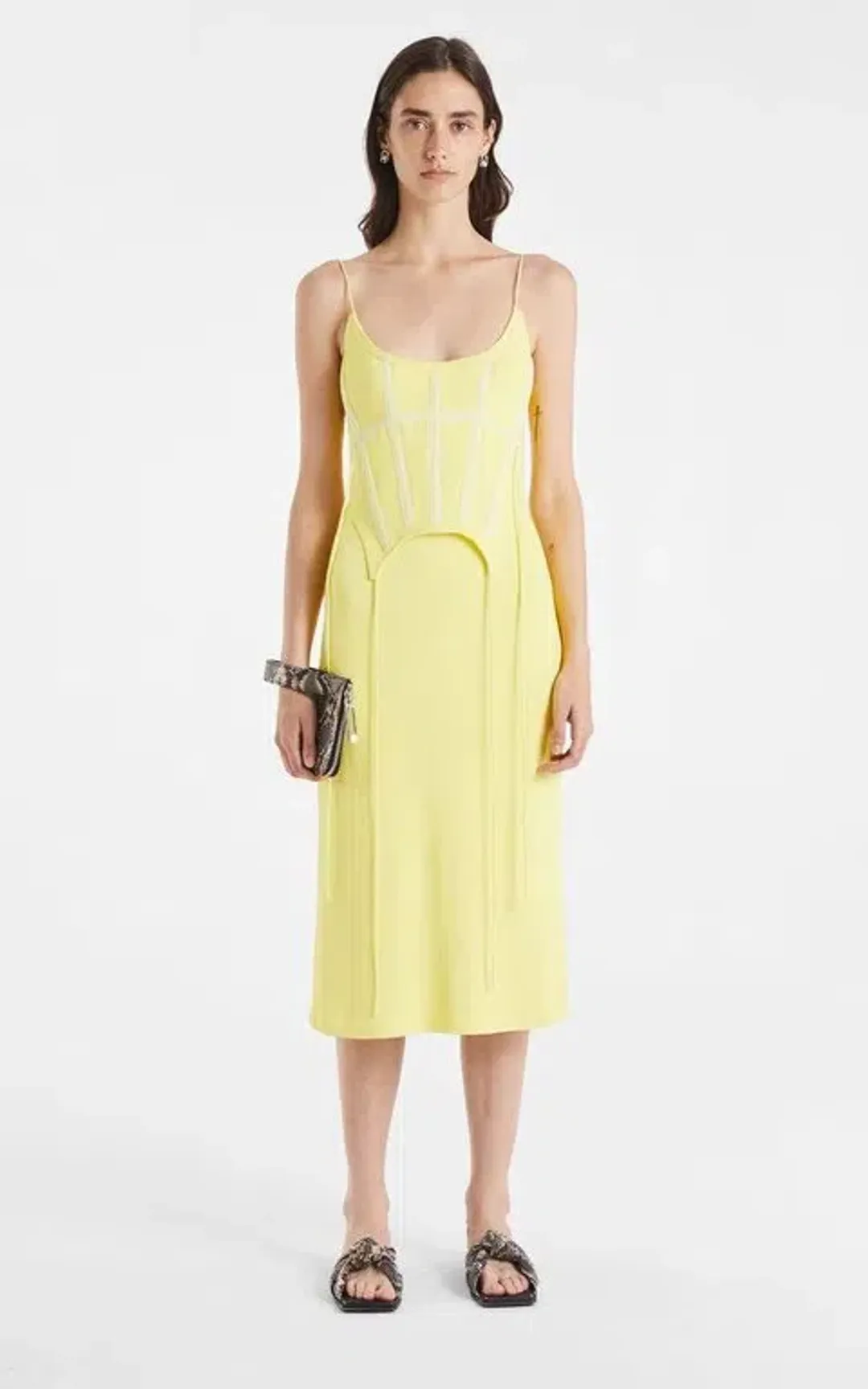 Dion Lee Silk Jersey Corset Dress Lemon Size 6 for rent on The Volte - main image