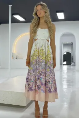 Zimmermann Jude Scallop Midi Dress in Peach Gradient Floral Size 1 /Au 10 for rent on The Volte - image 4