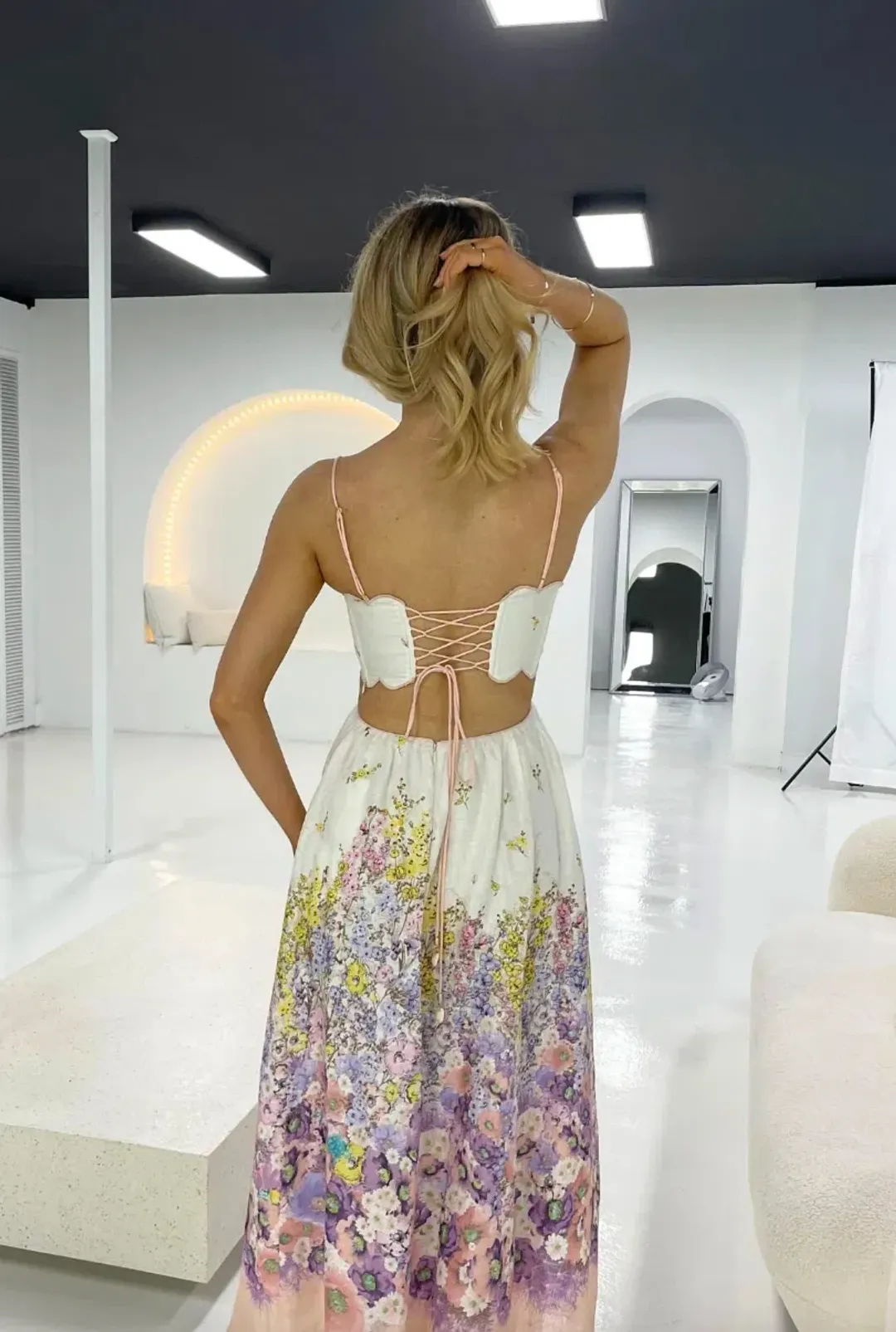 Zimmermann Jude Scallop Midi Dress in Peach Gradient Floral Size 1 /Au 10 for rent on The Volte - main image