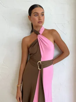 Hansen And Gretel Tempest Halter Wrap Dress In Carob/Pink Size 10 for rent on The Volte - image 3