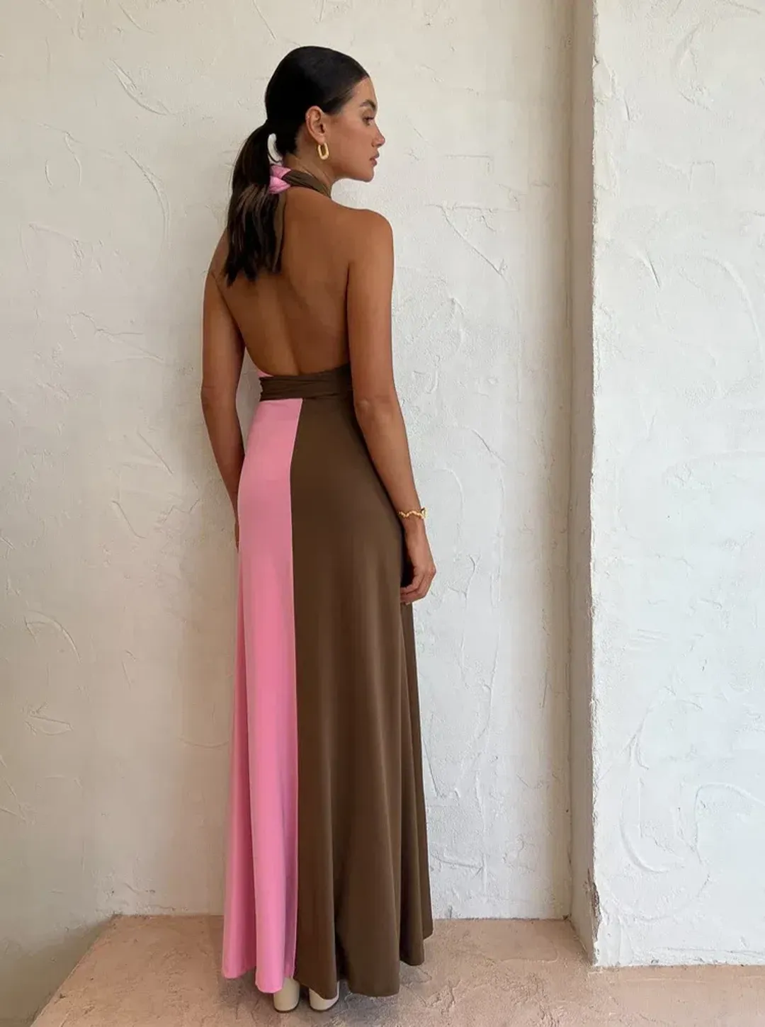 Hansen And Gretel Tempest Halter Wrap Dress In Carob/Pink Size 10 for rent on The Volte - main image