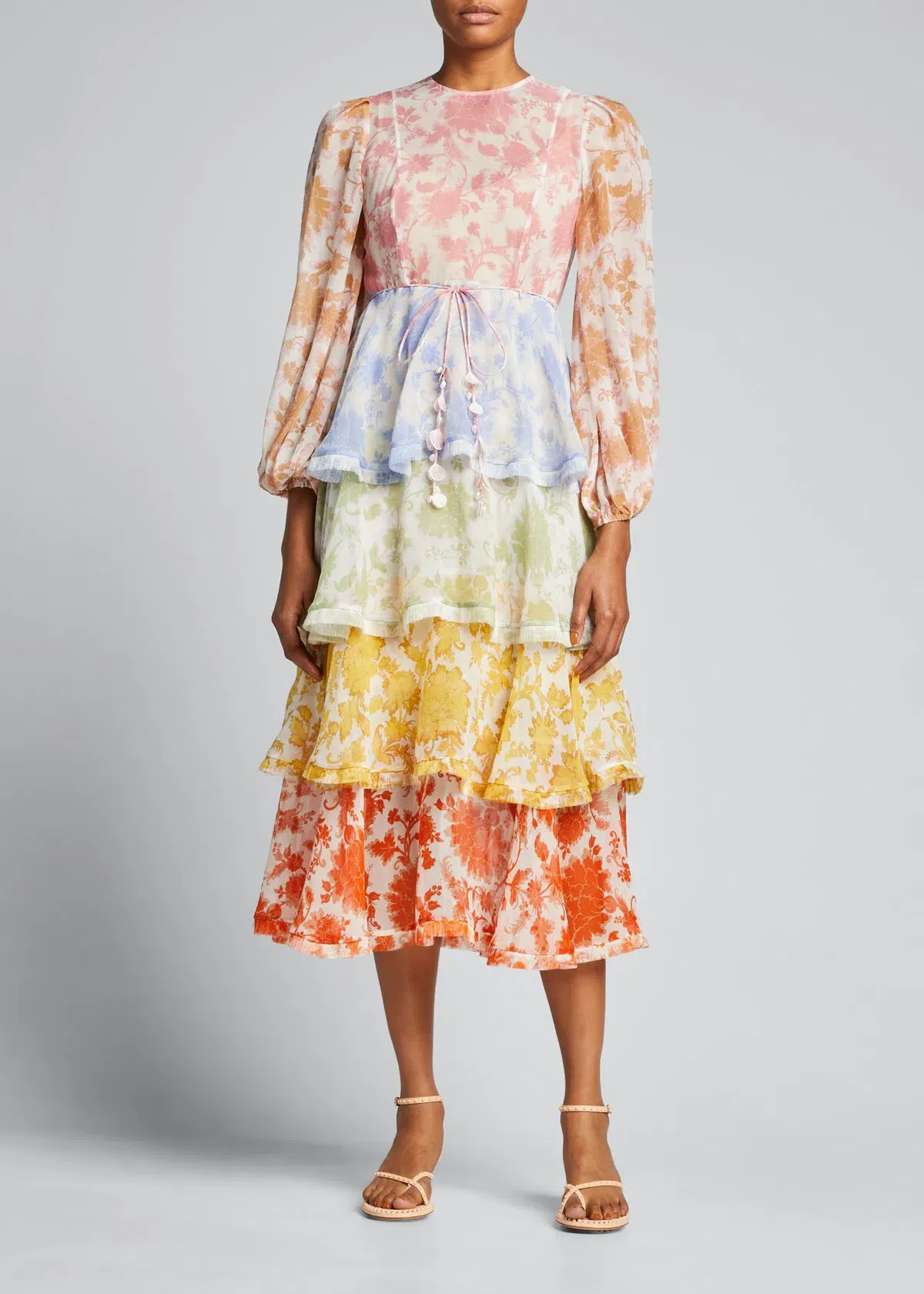 Zimmermann The Postcard Flounce Midi Dress in Spliced Tonal Floral Size 3/Au 14 - Image 1
