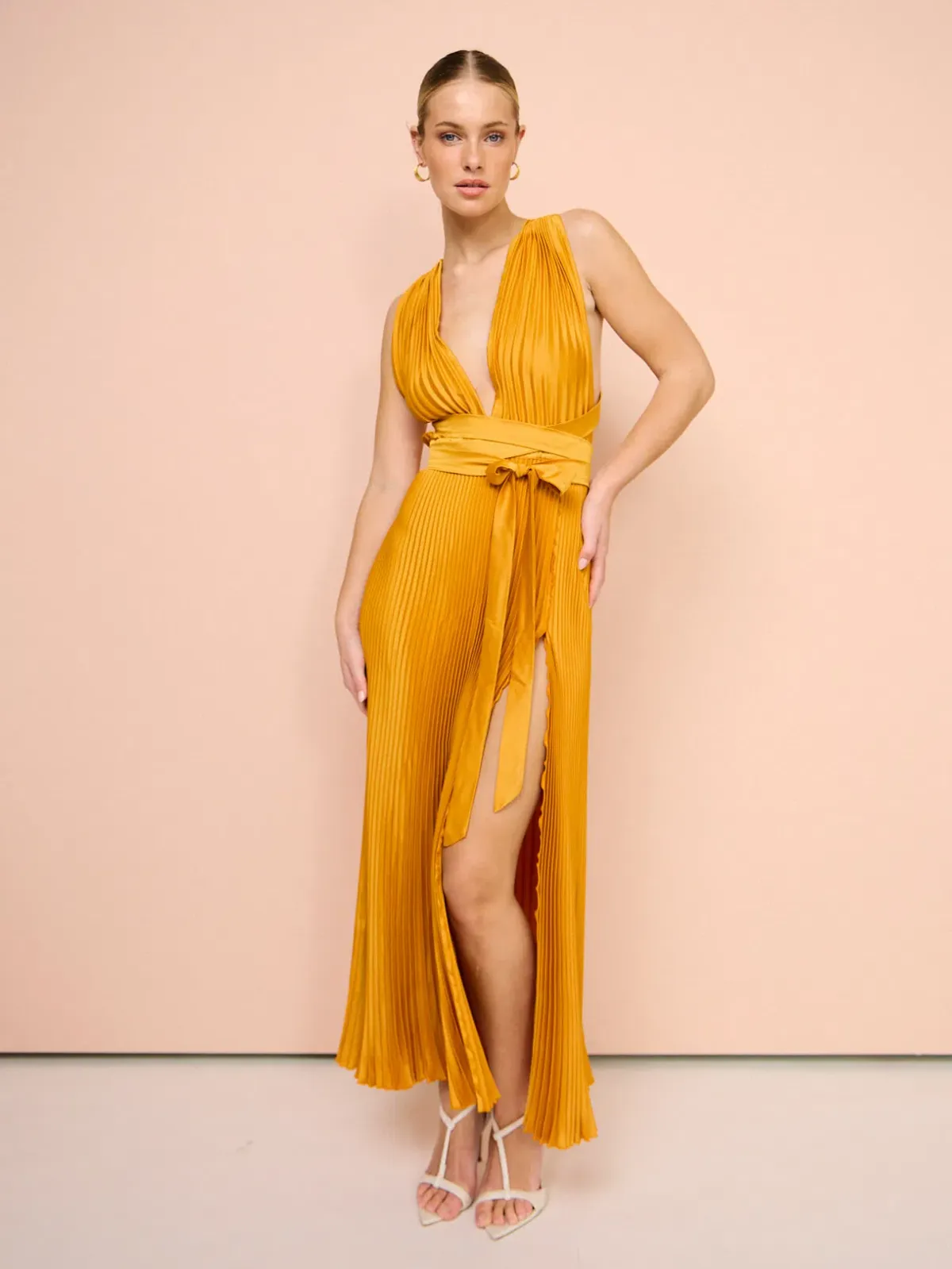 Lidee Moderniste Split Gown In Amber Orange Size 12 for rent on The Volte - main image