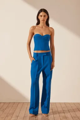 Shona Joy Irene Strapless Corded Bustier and Low Rise Slouch Pants Cobalt Blue Size 10 for rent on The Volte - image 1