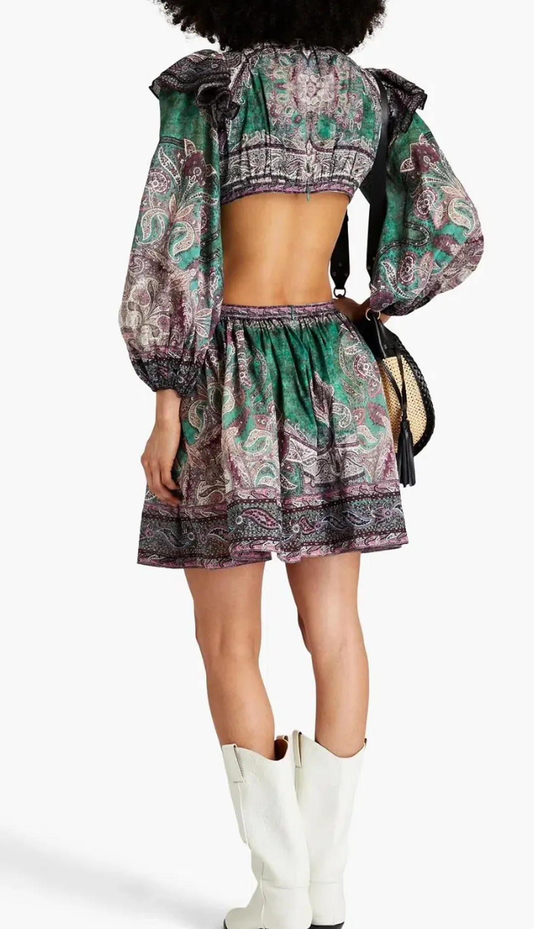 Zimmermann Anneke Ruffle Mini Dress Teal Paisley Size 3 / AU 14 for rent on The Volte - main image
