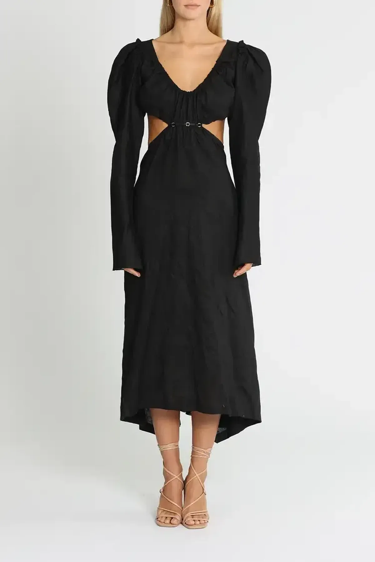 KITX Vital Signs Linen Corset Midi Dress Black Size 12 - Image 1