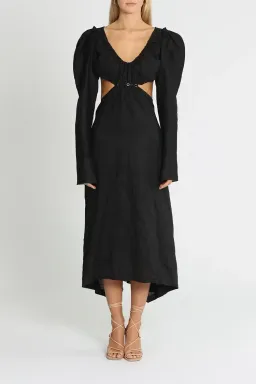 KITX Vital Signs Linen Corset Midi Dress Black Size 12 for rent on The Volte - image 1