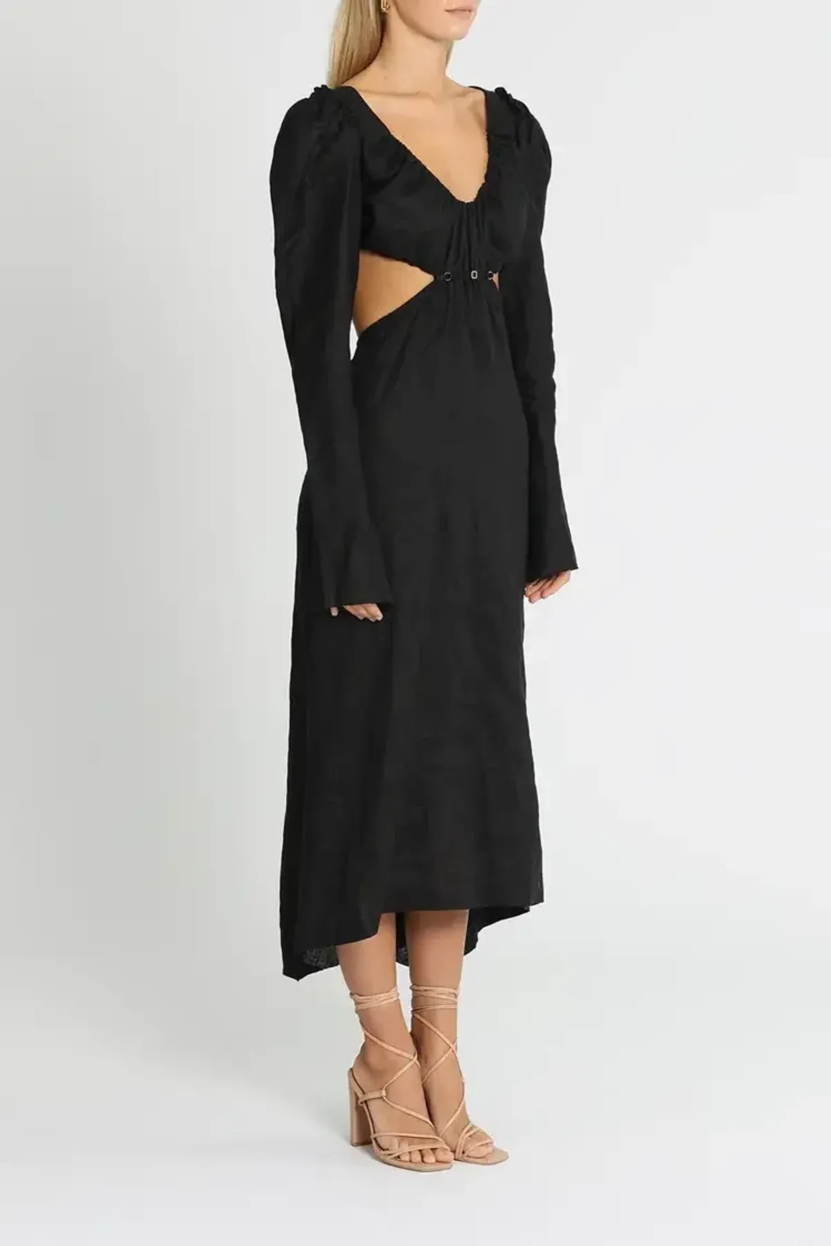 KITX Vital Signs Linen Corset Midi Dress Black Size 12 - Image 2