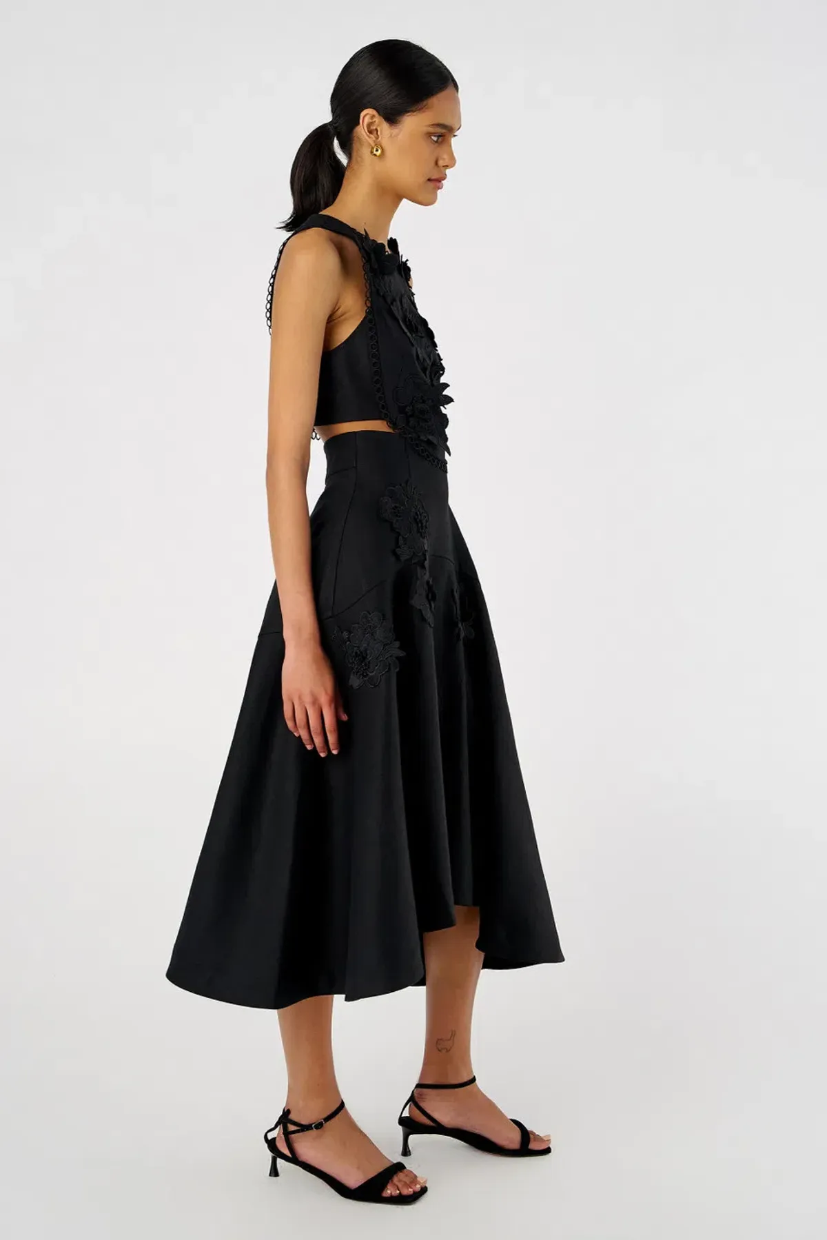 Oroton Lace Flower Midi Dress Black Size 14 - Image 5