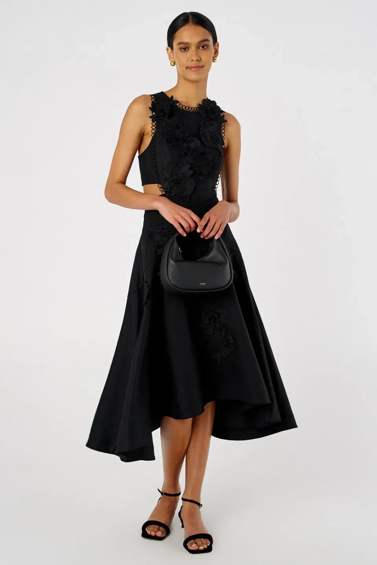 Oroton Lace Flower Midi Dress Black Size 14 - Image 3